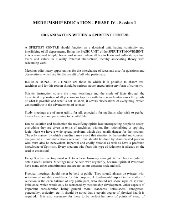 First page of Mediumship Education IV